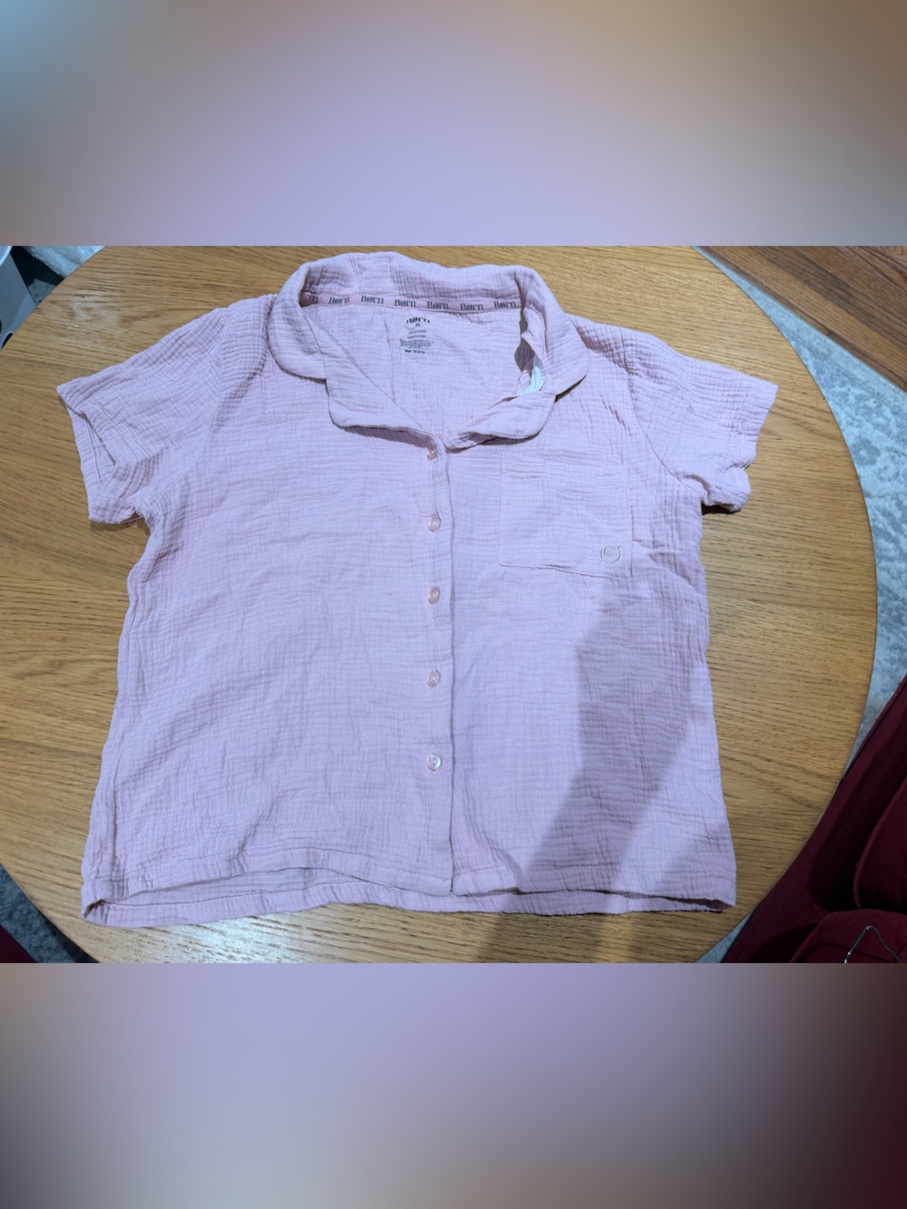 Born  Cotton Light Pink Short-Sleeve Button Front Pajama Top and Matching  Pants